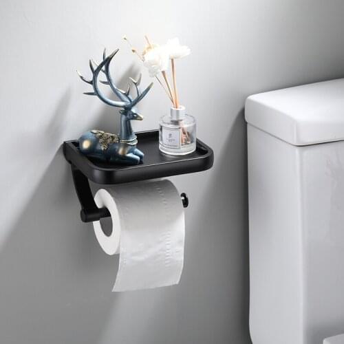 Paper Holder with Phone Holder Space Aluminum Bathroom Paper Roll Holder Aluminum Toilet Paper Holder Tissue Boxes Wall Mounted