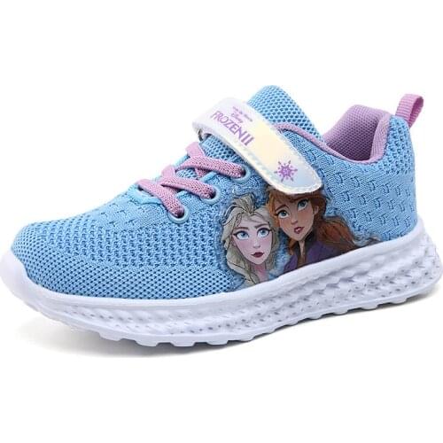 Disney childrens led light shoes girls cartoon frozen flying woven sneakers spring and summer new princess kid shoes