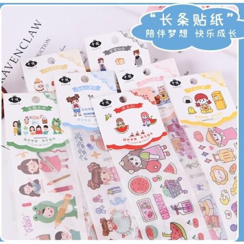 Long Cartoon Girl 's Hand Account DIY Material Washi Stickers Student Decoration Diary Transparent Stickers