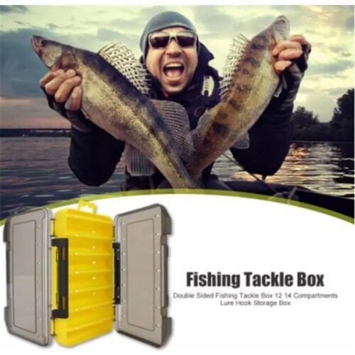 Double Sided Fishing Tackle Box 12 14 Compartments Lure Hook Storage Box Fishing Plastic Storage Case 2021