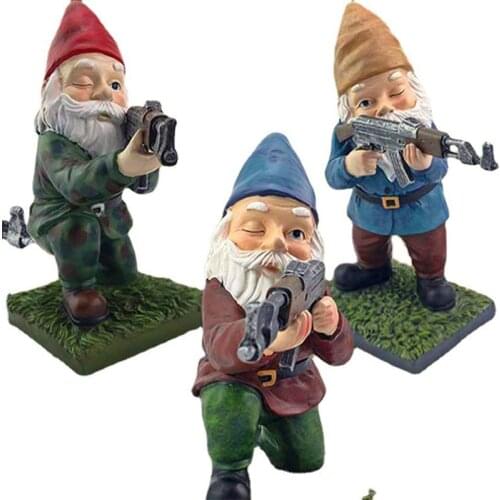 CS Gun Dwarf Figure for Garden Funny Naughty Home Resin Ornaments Crafts Fairy Desk Decor Gift Garden Gnome Statue Figurine