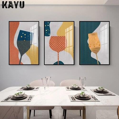 Geometric Abstract Glass Goblet Canvas Painting Colorful Wine Cup Wall Art Poster Modern Kitchen Restaurant Decoration Pictures