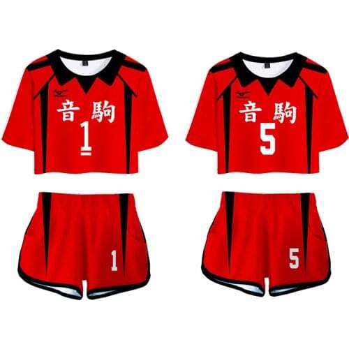 Haikyuu Cosplay Costume Jerseys Nekoma High Kozume Kenma Kuroo Tetsurou Short T-shirt Women Summer Navel Suit Showing Belly