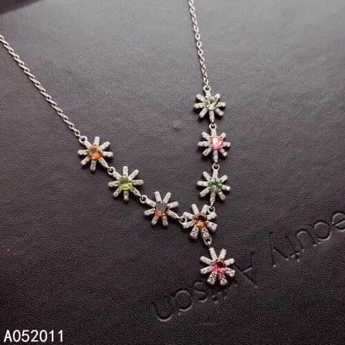 KJJEAXCMY Fine Jewelry Natural Tourmaline 925 Sterling Silver Popular Girl New Pendant Necklace Chain Support Test