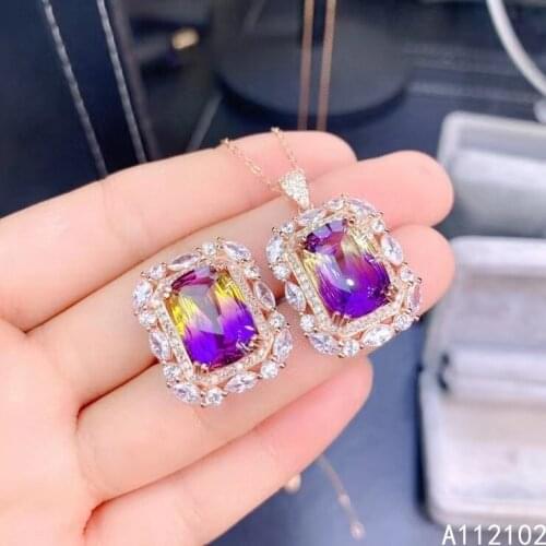 KJJEAXCMY Fine Jewelry 925 sterling silver inlaid Ametrine new girl classic necklace pendant ring set Chinese style hot selling