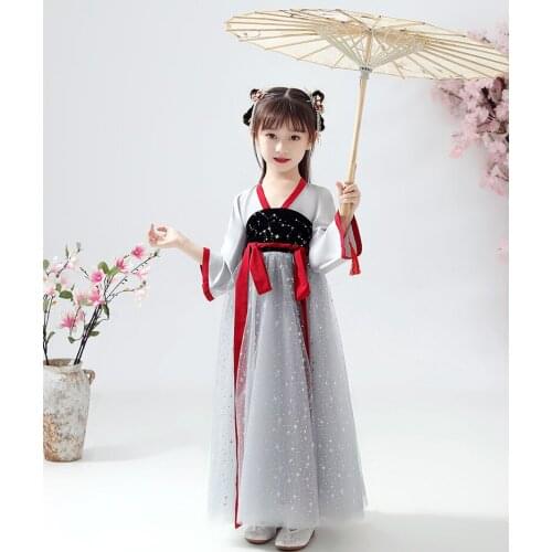 Girls Chinese Traditional Dance Costumes Elegant Fairy Performance Hanfu Embroidery Oriental Tang Ancient Photography Dress