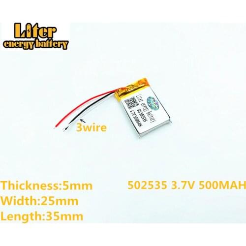 3wire 3.7V 500mAh 502535 Lithium Polymer Li-Po li ion Rechargeable Battery cells For Mp3 MP4 MP5 GPS mobile bluetooth