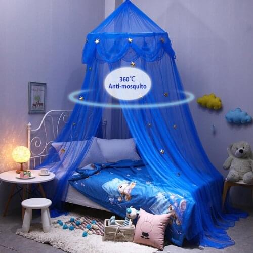 Upgraded Childrens Blue Star Dreamy Fantasy Star Hanging Lace Dome Mosquito Net Canopy European Korean Bedroom Bedding Curtain