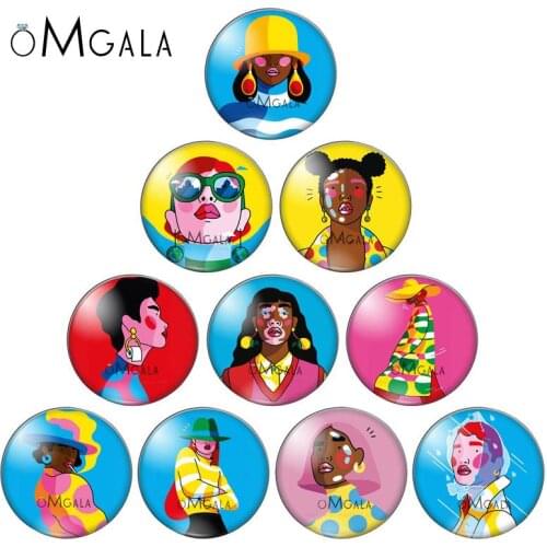 Fashionable Women Gilrs Painting 10mm/12mm/14mm/16mm/18mm/20mm/25mm Round photo glass cabochon demo flat back Making findings