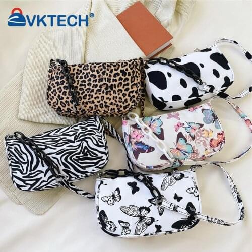 Fashion Women Animal Pattern Butterfly Leopard Zebra Cow Printing Underarm Shoulder Bag Casual Ladies Small Handbag Purse