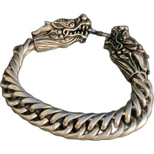 Chinese national style Two dragons playing pearl Old objects 925 silver hand ornaments men