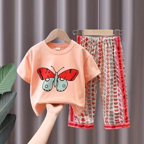 2021 new Summer girl baby clothes kids outfit sets T-shirt pants suit cloth for toddler baby girls casual sports thin cool sets