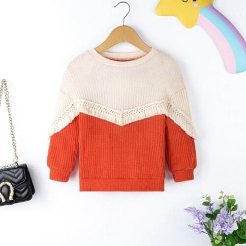 Pudcoco New Toddler Girls Color Block Sweaters Cute Long Sleeve Patchwork Crew Neck Knitted Pullovers