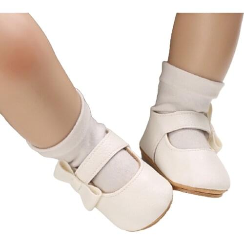 Baby Newborn Girls Solid First Walker Shoes Pu Soft Non-Slip Infant Toddler Flat Sole Mary Jane Bow Knot Princess Shoes 0-12M