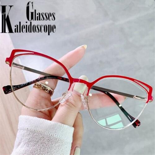 Metal Cat Eye Glasses Frame Women Trend Blue Light Blocking Eyeglasses Frames for Men Optical Computer Spectacle Spring Legs