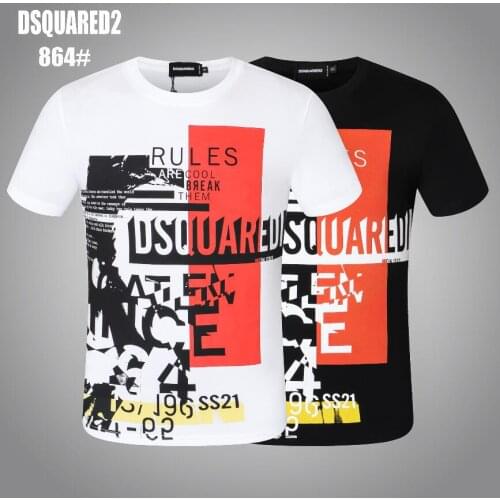 Genuine Dsquared2- men and women short-sleeved round neck T-shirt cotton street hip-hop fan car letter printing 864