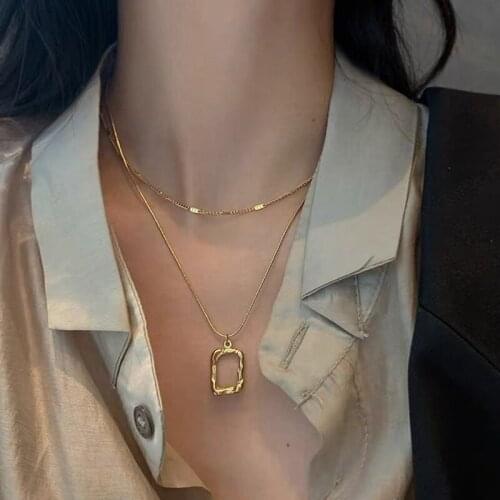 Vienkim Fashion Gold Geometric Square Pendant Necklace For Women Trendy Multilayer Choker Chain Necklaces 2021 Jewelry