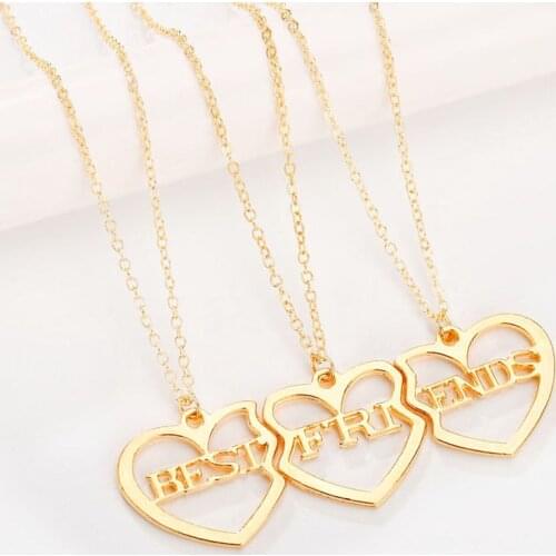 3 pcs/set Charm Best Friends Hollow Heart Pendant Necklaces for Women Girls BFF Friendship Gold Color Necklaces Jewelry Gift