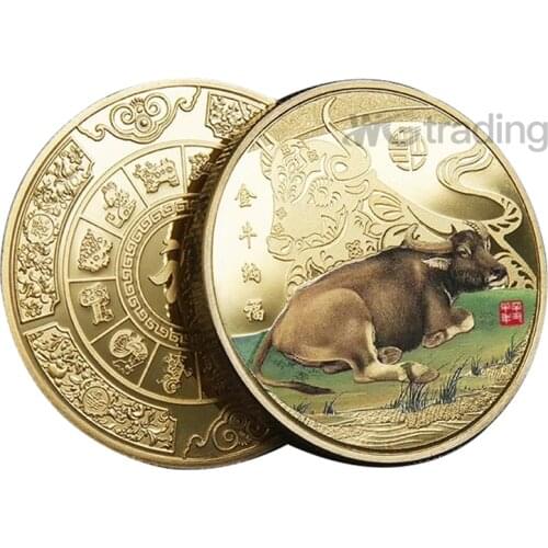 2021 Year of the Ox Commemorative Coin Chinese Twelve Zodiac Souvenir Coins Art Craft New Year Gift Collection Home Decoration