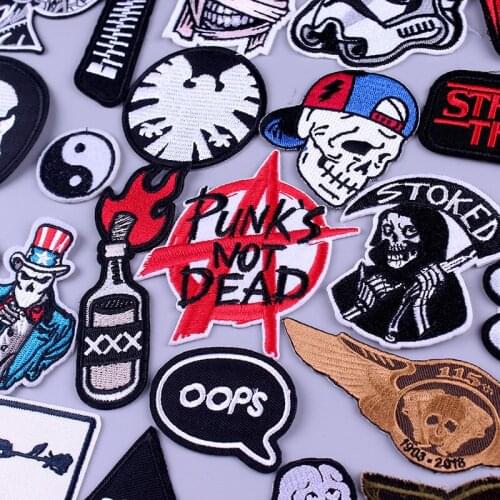 Punk Skull Embroidery Patch For Clothing Iron On Zipper Embroidered Patches For Clothes Appliques For Diy T-shirt Jacket Badges