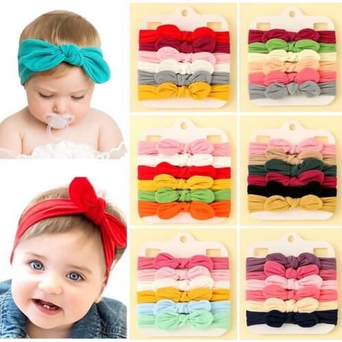 6Psc/Set Princess Solid Color Bowknot Baby Headband Rabbit War Infant Hair Band For Baby Girl Soft Nylon Elastic Kids Headwear