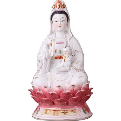 SALES HANDWORK 12 INCH GUANYIN STATUE /KUAN YIN SITTING ON LOTUS BUDDHA STATUE FIGURINE R42