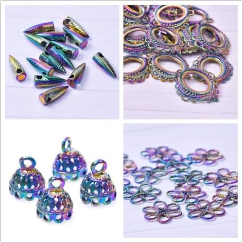 Rainbow Filigree Charm Pendants For Jewelry Making Supplies Vintage Accessories 10pcs Handmade Necklace Earring Material Pendant