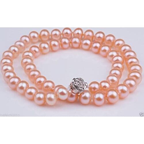 AAA 8-9mm Pink Freshwater Pearl necklace 18 "Long