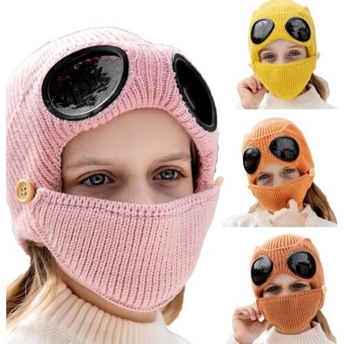 Mens Women 's Hat Set Fashion Lens Design Warm High Elasticity Face Protector With Lens For Winter Warm Thick Ski Beanies Hats