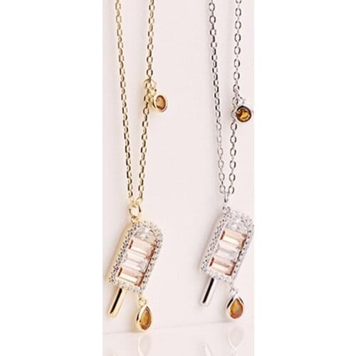 Silver Real 925 Goth Sterling Necklaces Women Chains Vintage Jewelry Zircon Pendants Crystal Undefined Fashion Luxury Ice Cream