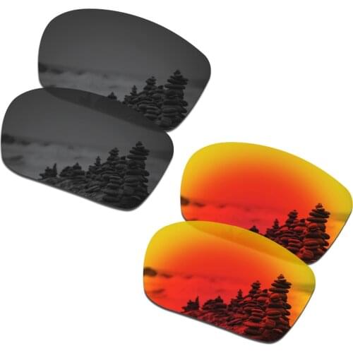 SmartVLT 2 Pairs Polarized Sunglasses Replacement Lenses for Oakley Triggerman Stealth Black and Fire Red