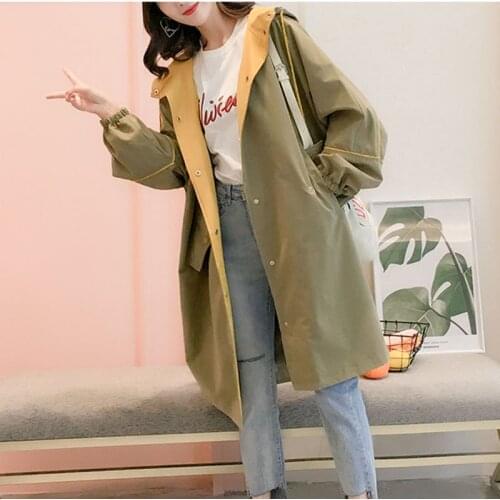 Quilted windbreaker coat women autumn winter new Loose large size Medium length single-breasted hooded windbreaker coat female