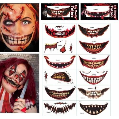 Body Makeup Tattoo Stickers Halloween Terror Realistic Stitched Injuries Wounds Non-toxic Long Lasting Temporary Tattoo Stickers