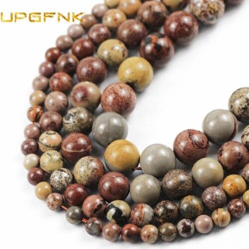 UPGFNK Natural stone Algae Grass Fossils Round loose Spacers beads For Jewelry Making DIY bracelet Accessories 15" 6/8/10 /12mm