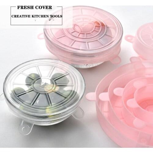 WORTHBUY 6 Pcs/Set Food Silicone Cover Cap Universal Silicone Lids For Cookware Bowl Reusable Stretch Lids Kitchen Accessories