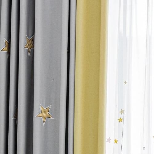 Custom curtains modern Simplicity star cotton Splicing gray childrenroom blackout curtain livingroom bedroom tulle M1064