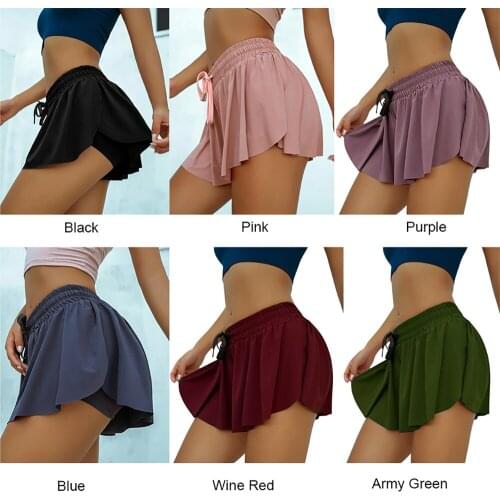 Women Quick Drying Gym Clothing Fake Two-pieces Slim Yoga Shorts Pants Summer Loose Sportswear Breathable Running Fitness Shorts