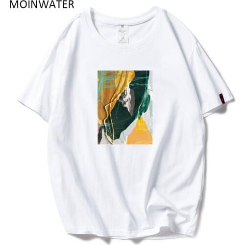 MOINWATER Women Casual T shirts Colorfur Pattern White Black Pure Cotton Tees Female Fashion Summer Tops MT20066