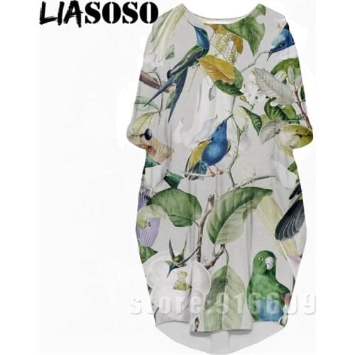 LIASOSO 3D Print Fashion Funny Suit Rock New Harajuku Animal Bird Parrot Women Anime Gown Lady Girl Party Long-sleeved Dress