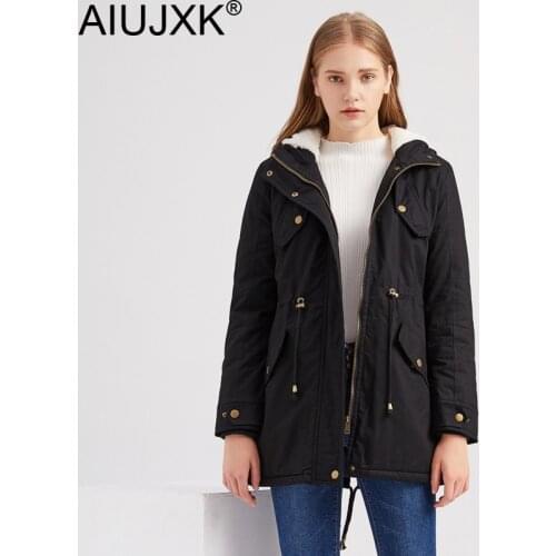 AIUJXK Winter Jacket Women 2021 New Fashion Padded Coats Hooded Parkas Drawstring Pockets Plus Velvet Thick Warm Female Outwear