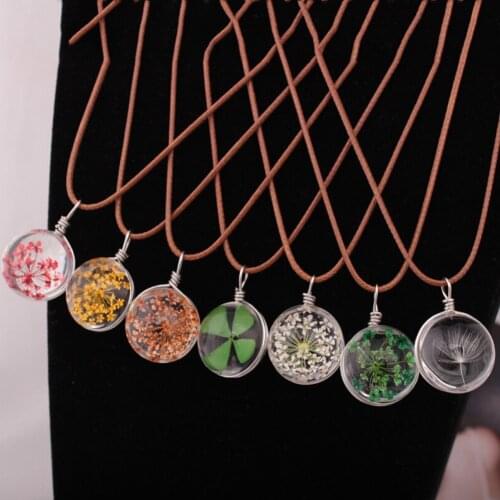 1 Pc Vintage Floating Locket Real Dried Dry Flowers Necklace Round Pendant Glass Accessories