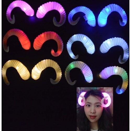 LED Blinking Handmade Sheep Horns Cosplay Headwear Light Goats Horn Gothic Craft home decor wedding birthday