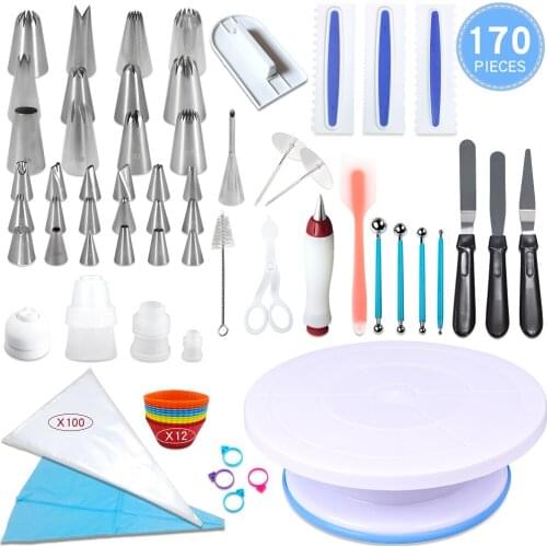 MRF 170PCS Cake Decorating Kit DIY Baking Tools Set -S/S Icing Tips,Pastry Scrapers,Plastic Bags and Couplers,Spatulas