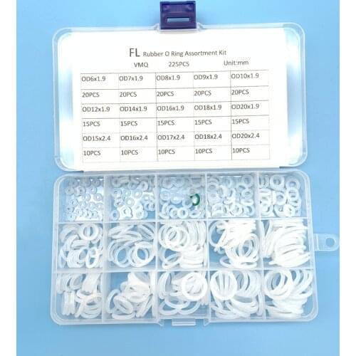 225pcs O Rings White Silicone VMQ Seal Sealing O-Rings Silicon Washer Rubber Oring Set Assortment Kit Set Box Ring