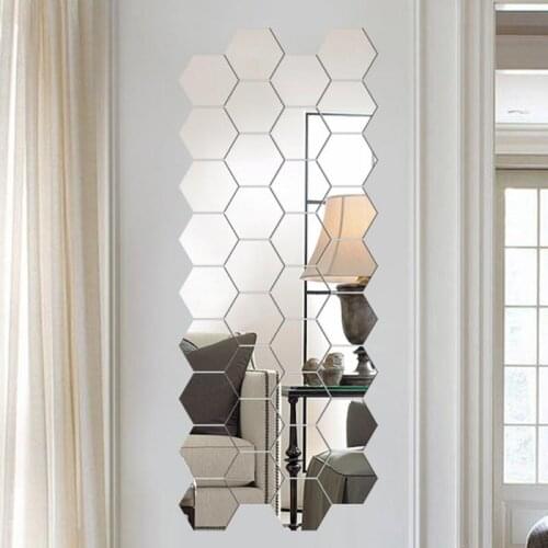 New 12Pcs Creative 3D Mirror Wall Sticker Home Decor Hexagon Decorations DIY Removable Living-Room Decal Art Ornaments For Home
