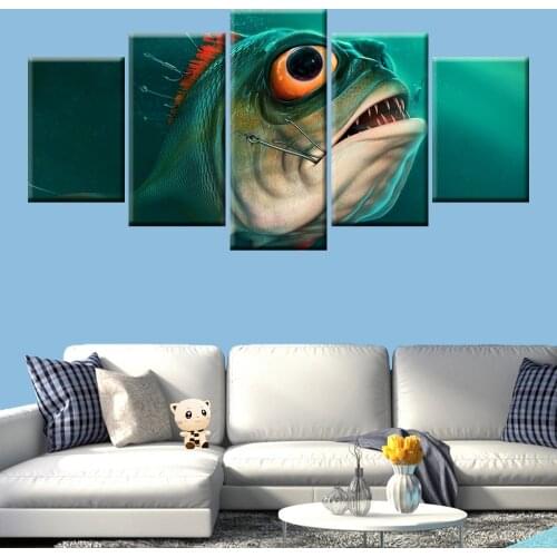 HD Print Abstract Canvas Painting Wall Art Poster Modular Picture 5 Panel Huge Piranha for Living Room Home Decor Frame