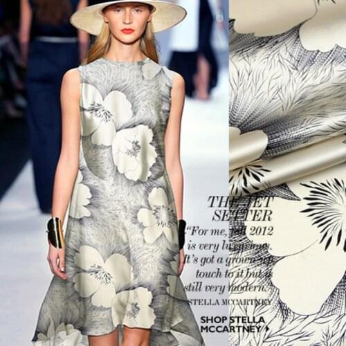 Free Shipping Hot Sell 100% Mulberry Silk Fabric Nature Pure Charmuse Silk Print Fabric For Dress Bedding Scraf #LS07122