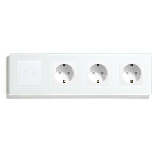 BSEED Smart Triple EU Sockets 2 Gang Wifi Switch With White Black Crystal Glass Panel Work With Tuya Smart Life