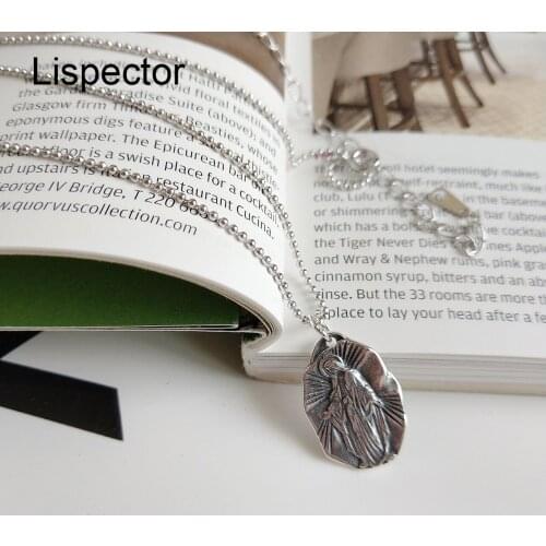 Lispector 925 Sterling Silver Retro Oval Jesus Pendant Necklace Vintage Christian Beads Chain Necklaces Unisex Religious Jewelry