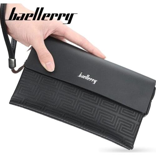 Baellerry Male Long Business Thin Section Zipper Clutch Large Capacity Soft Leather Men Handbag Fashion Solid Color Coin Pocket
